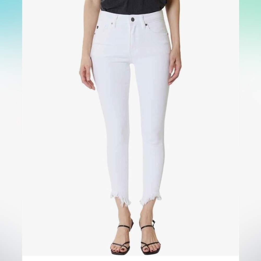 KanCan High Rise White Skinny Jeans Frayed Hem
